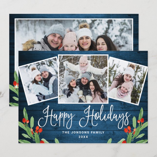 4 FOTO Weihnachten Rustikal Blauer Wald Gruß (Vorne/Hinten)