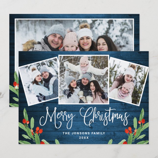 4 FOTO Weihnachten Rustikal Blauer Wald Gruß (Vorne/Hinten)