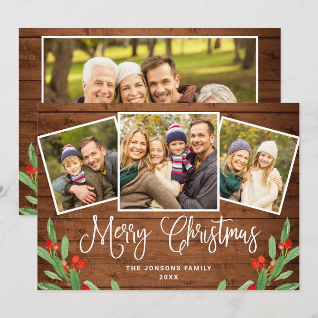 4 FOTO Weihnachten Rustikal Braun Holz Gruß (Vorne/Hinten)