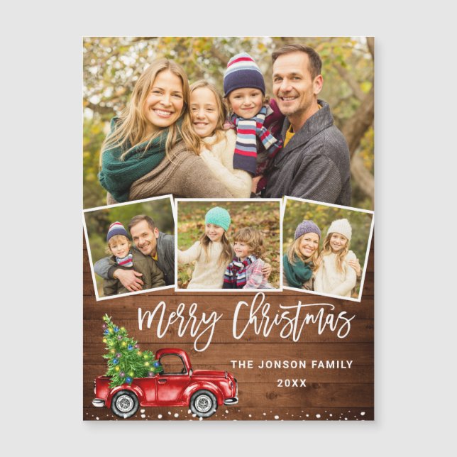 4 FOTO Weihnachtsroter LKW Gruß Magnetkarte (Vorderseite)