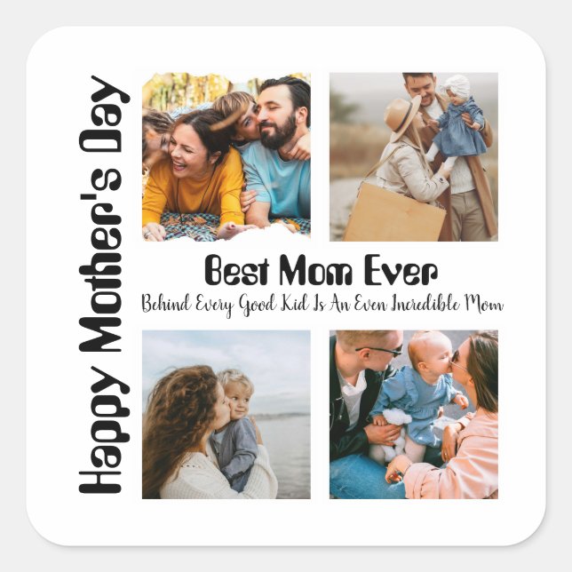 4 FotoCollage Beste Mama je Quadratischer Aufkleber (Vorderseite)