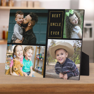 4 FotoCollage Beste Onkel je Schwarz und Gold Fotoplatte