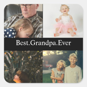 4 FotoCollage Beste Opa je Quadratischer Aufkleber