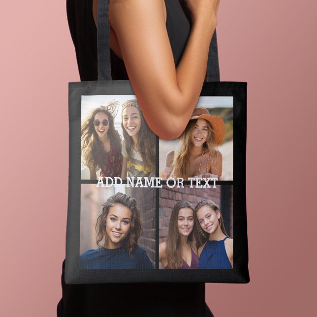 4 FotoCollage - BILDEN SIE IHRE HINTERGRUNDFARBE. Tasche (Add 4 photos to this personalized tote bag)