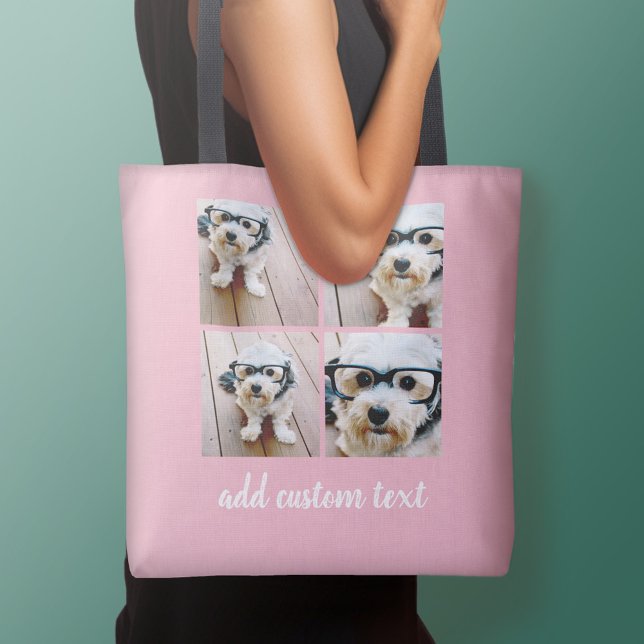 4 FotoCollage - BILDEN SIE IHRE HINTERGRUNDFARBE. Tasche (Personalized tote bag - add your name or other text)