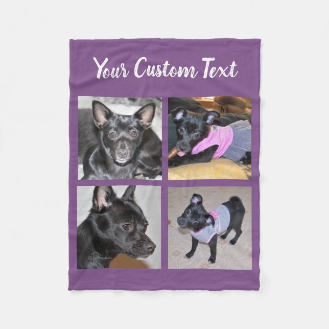 4 FotoCollage| Lila Fleece Dog Blanket (Vorderseite)