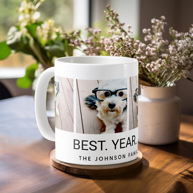 4 FotoCollage Minimalistisch - Bestes Jahr Kaffeetasse (Mug template with 4 photos - Best Year Ever)