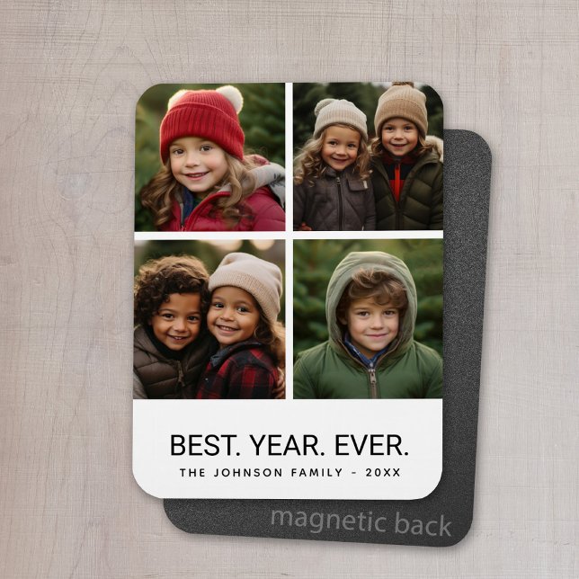 4 FotoCollage Minimalistisch - Bestes Jahr Magnet (Personalized magnet with photo collage and text)