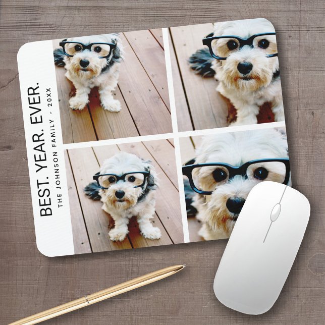 4 FotoCollage Minimalistisch - Bestes Jahr Mousepad (Personalized mousepad - add your photos and custom text)