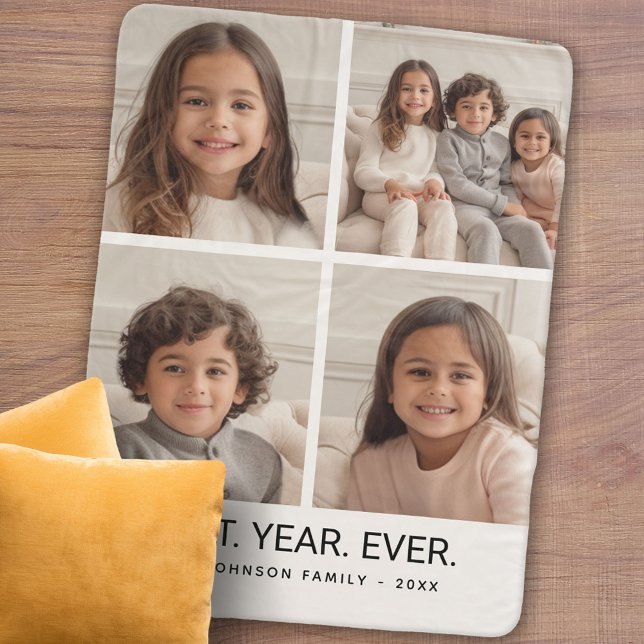 4 FotoCollage Minimalistisch - Bestes Jahr Sherpadecke (Personalized sherpa blanket with photos and text)