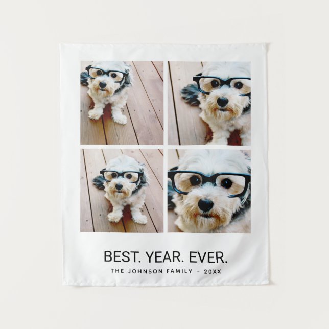 4 FotoCollage Minimalistisch - Bestes Jahr Wandteppich (Vorderseite)