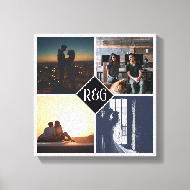 4 FotoCollage Mit Monogramm Leinwanddruck (Vorderseite)