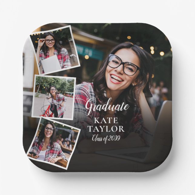 4 FotoCollage Moderne Graduierungsparty Pappteller (Vorderseite)