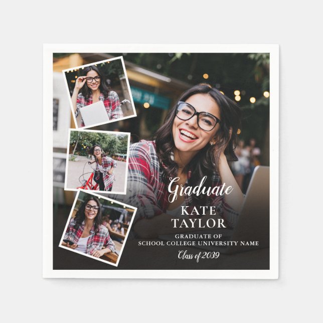 4 FotoCollage Moderne Graduierungsparty Serviette (Vorderseite)