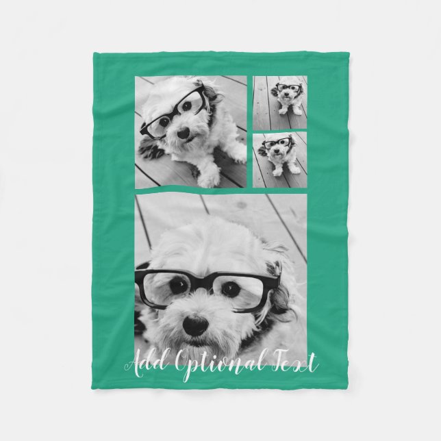 4 FotoCollage Optionaler Text — Farbe bearbeiten Fleecedecke (Vorderseite)