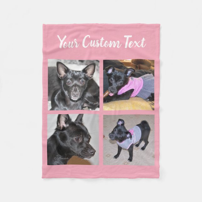 4 FotoCollage| Rosa Fleece Dog Blanket (Vorderseite)