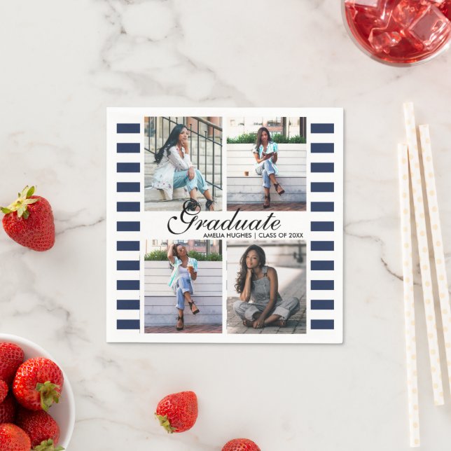 4 Fotocollage Stripes Graduierungsparty Serviette (Beispiel)