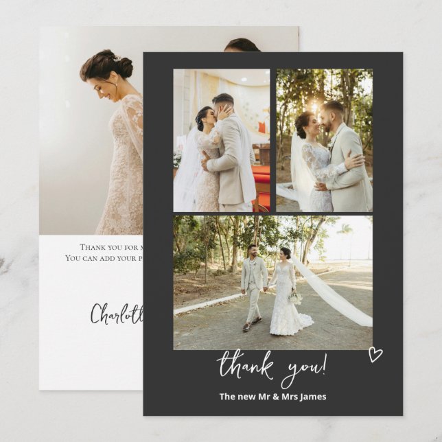 4 Fotografien für Personalisierte Hochzeiten Dankeskarte (Vorne/Hinten)