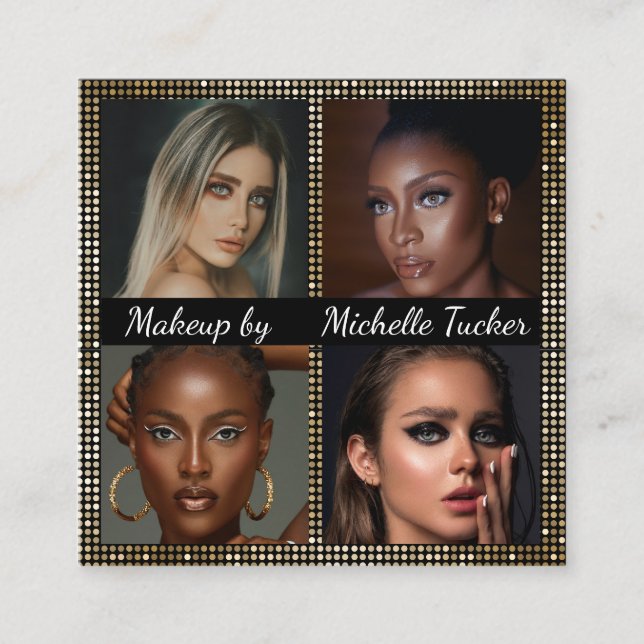 4 Fotos Beauty Makeup Artist Beauty Glaty Glitzer Quadratische Visitenkarte (Vorderseite)