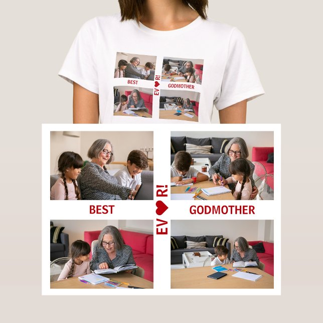 4 Fotos Best Godmutter Ever Herzklosett FotoCollag T-Shirt (Best Godmother Ever! Heart. Photo collage, 4 personalized photos. Elegant, modern gift Mother's Day)