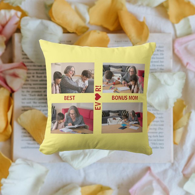 4 Fotos Beste Bonus Mama je Herzkloppel Kissen (Best Bonus Mom EVER! Heart. 4 photos. Modern, elegant Mother's Day gift for Stepmom / Second Mom)