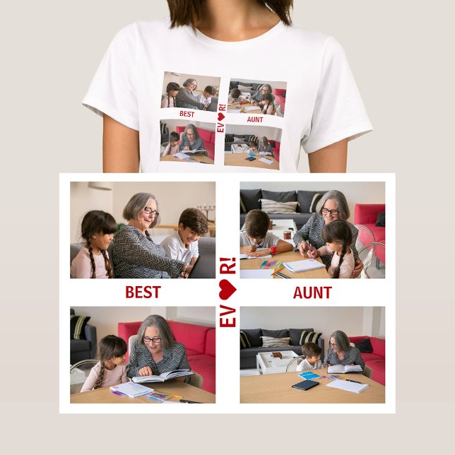 4 Fotos Beste Tante pro Herz Liebe FotoCollage T-Shirt (Best Aunt Ever! Heart. Photo collage, 4 personalized photos. Elegant, modern gift for Mother's Day)