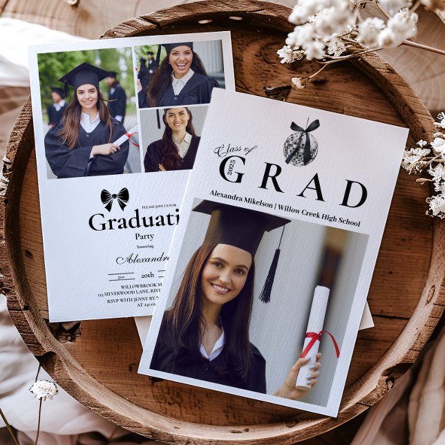 4 Fotos Black Bow Disco Ball Graduation Party Einladung (Von Creator hochgeladen)