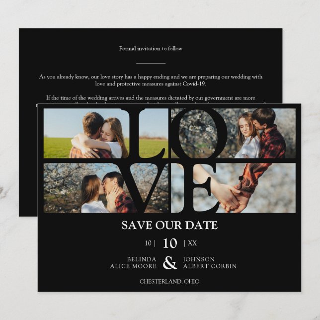 4 Fotos Black Chic Trendy Collage Wedding Covid19 (Vorne/Hinten)