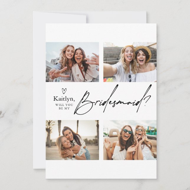 4 Fotos Bridesmaid Vorschlag für eine Karte Vorlag (Vorderseite)