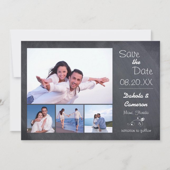 4 Fotos Collage Chalkboard - Save the Date (Vorderseite)