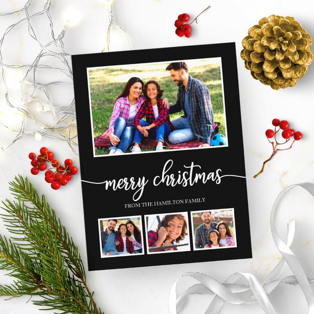 4 Fotos Collage Frohe Weihnachten Moderne Schwarz Postkarte (Von Creator hochgeladen)