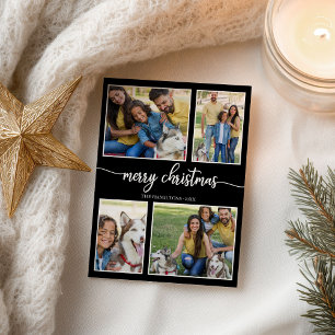 4 Fotos Collage Niedlich Frohe Weihnachten Schwarz Postkarte