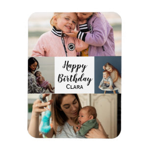 4 Fotos Collage Personalisiert Script Geburtstag Magnet