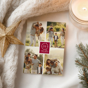4 Fotos Collage Warme Wünsche Weihnachten Monogram Postkarte
