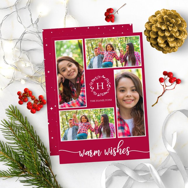 4 Fotos Collage Warmes wünscht Weihnachts Monogram Einladung (Von Creator hochgeladen)