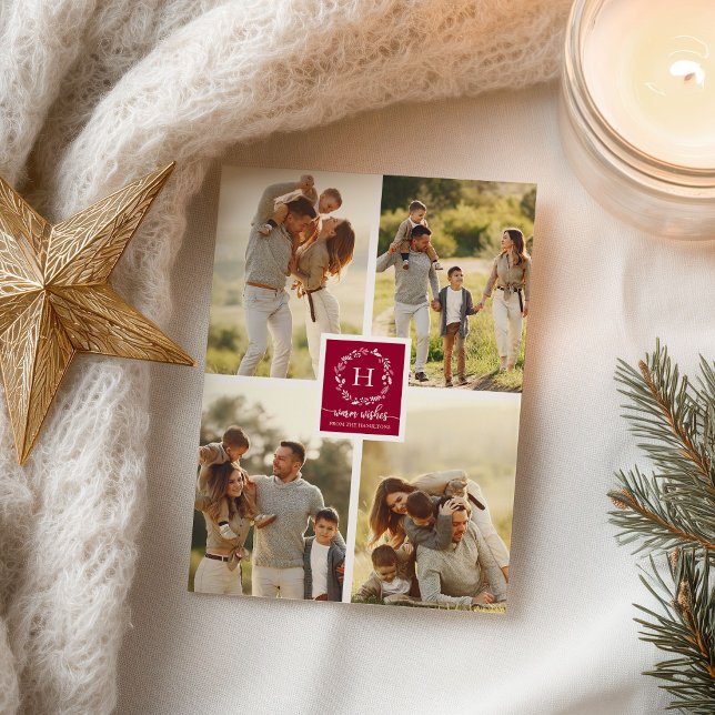 4 Fotos Collage Warmes wünscht Weihnachts Monogram Postkarte (Von Creator hochgeladen)