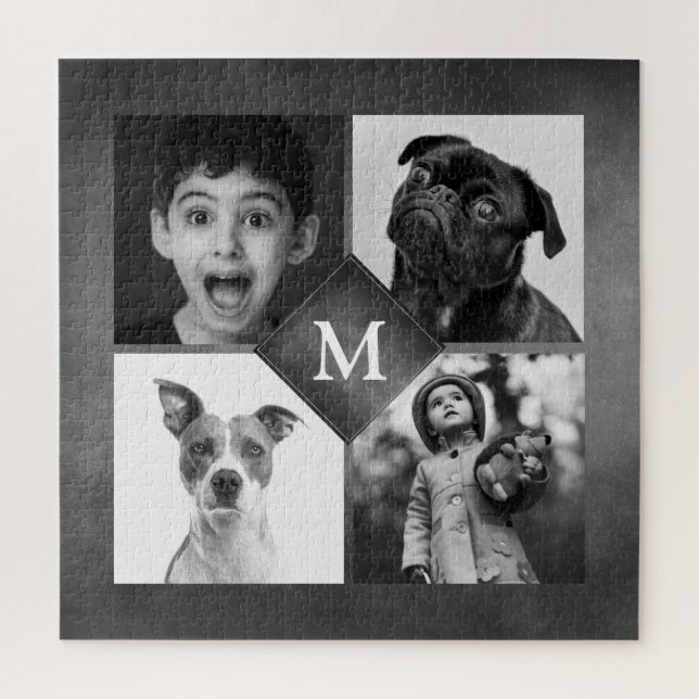 4 Fotos der Familie Collage Black Chalkboard Monog (Vertikal)