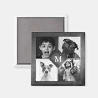 4 Fotos der Familie Collage Black Chalkboard Monog
