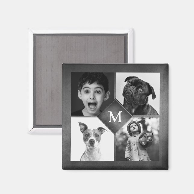 4 Fotos der Familie Collage Black Chalkboard Monog Magnet (Vorderseite/Rückseite)