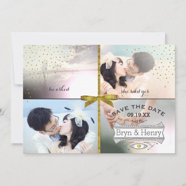 4 Fotos Glamour Lights Gold Rain Save the Date (Vorderseite)