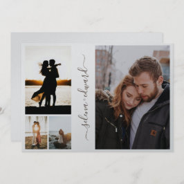 4 Fotos Grid Metallic Silver Script Wedding Einladung