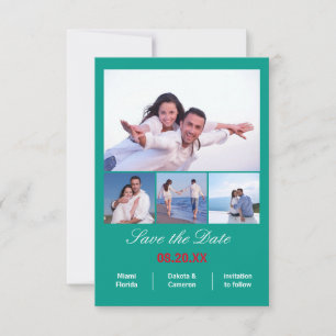 4 Fotos Kollage Vertikal - 3x5 Aqua Save the Date