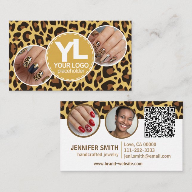4 Fotos Logo QR Vorlage Leopard Print Rockabilly Visitenkarte (Vorne/Hinten)