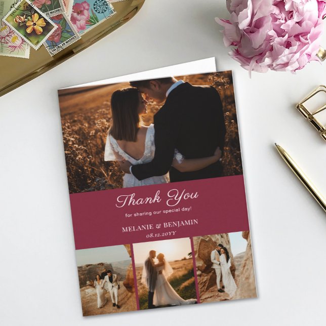 4 Fotos Rose Rosa Romantische Blume Danke Karte (4 Photos Rose Pink Romantic Flower Thank You Card)