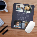 4 Fotos Vatertag Liebe du Papa Chalkboard Mousepad<br><div class="desc">Benutzerdefiniertes Foto-Gitter Collage Maus-Pad mit weißen Doodles und einer personalisierten lässigen "Liebe du,  Daddy,  du bist die beste!" Typografie-Skript über einem dunkelblauen Chalkboard-Hintergrund Mitternacht.                Es kann ein niedliches personalisiertes Geschenk für Ihren Vater oder Großvater am Vatertag,  Großelterntag,  Geburtstag,  Weihnachten oder bei anderen Gelegenheiten sein.</div>