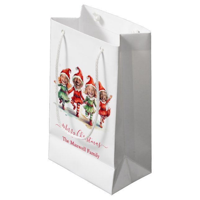 4 Fotos Weihnachtselfen Kleine Geschenktüte (Vorderseite Schrägansicht)