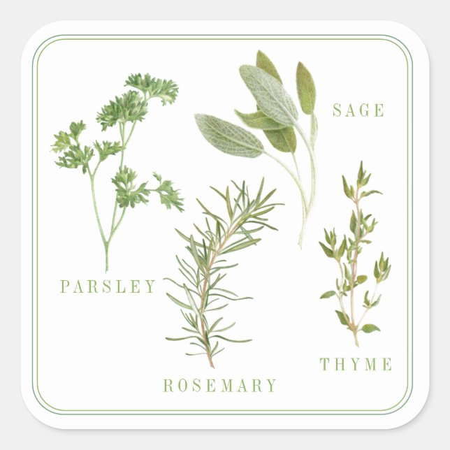 4 FRISCHE HERBS Große Aufkleber mit Platz (Vorderseite)