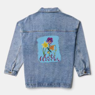 4 Frühjahrs- und Sommerblumen mit fancy Text Jeansjacke