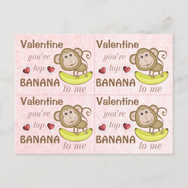 4 Funny Singe Top Banana Valentines Cartes (Devant)