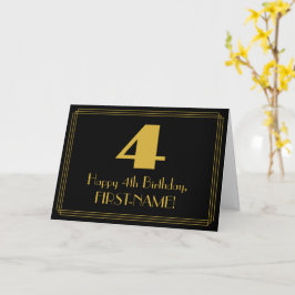 4. Geburtstag: Art Deco Inspiriert Look "4" & Name Karte